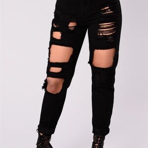 Distressed Black Women Jeans